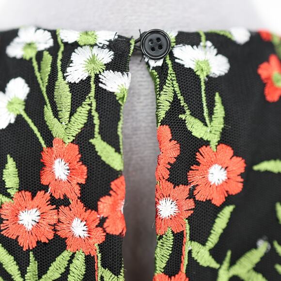 Tahari Dress Womens 10 Black Floral Embroidered Halter with Overlay Lined - Picture 13 of 16